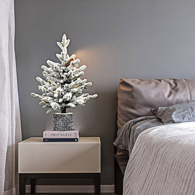 Arbre de Noël floqué petit arbre de fêtes avec base en pot