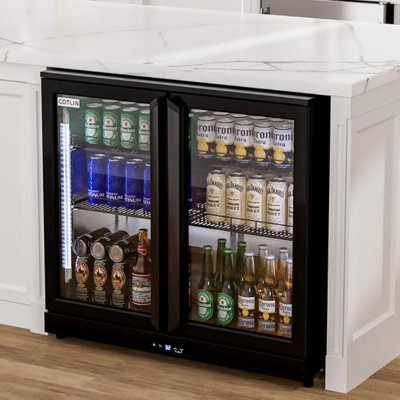 36"W 192 Cans 7.4 Cubic Feet 2 Glass Door Built In Beverage Refrigerator，Back Bar Cooler with Adjustable Shevles