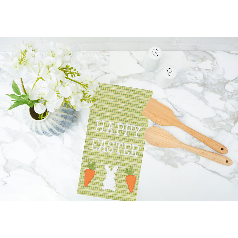 Serviette de cuisine Joyeuses Pâques, Vert / orange / blanc Joyeuses Pâques