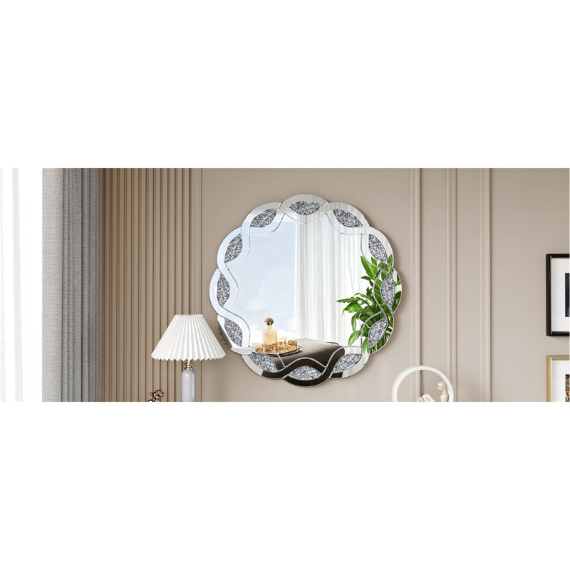 Élégant miroir mural rond argenté 31,5 po pour décoration intérieure