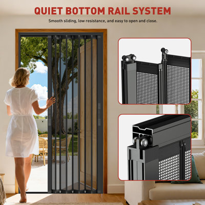 Bi-Directional Retractable Screen Door 36"*80" with Lock,Security Door,Heavy-Duty Aluminum Frame & Tearproof Mesh, Foldable Design for Front Door/Patio/Balcony, Rodent-Proof, Pest-Resistant