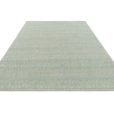 Rug & Kilim's Block Print Custom Rug Design With Blue And Green Floral Patterns