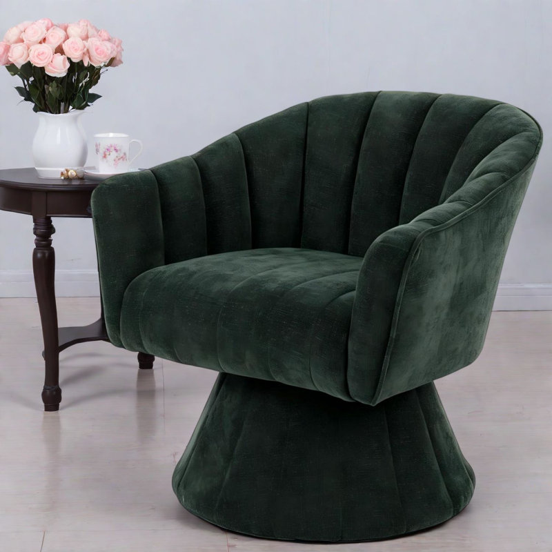 Chaises d'appoint pivotantes, fauteuil demi-tonneau moderne en tissu vert pour bureau personnel