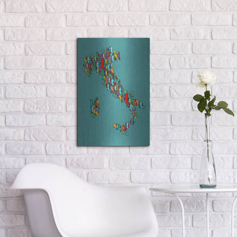 Art mural en métal Winston Porter «Italy Map 2» par Mark Ashkenazi, H 24 po x l 16 po
