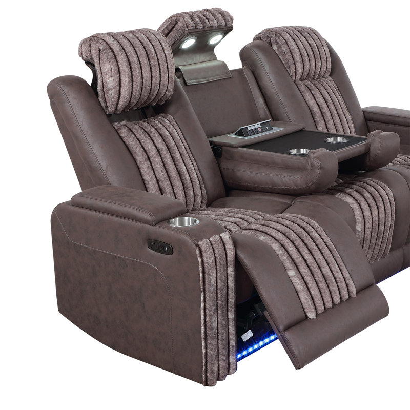 Canapé inclinable électrique avec appui-tête Duran, Brun