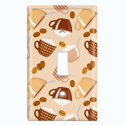 Metal Light Switch Plate Outlet Cover (Coffee Mocha Espresso Beans Cup Tan - Single Toggle)