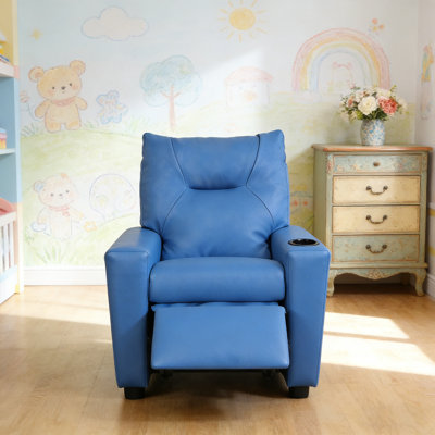 Fauteuil inclinable bleu pour enfants en cuir pu de 23 po avec porte-gobelet et fonction inclinable