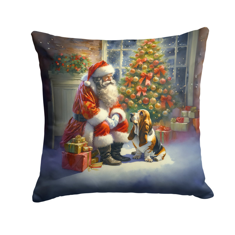 Coussin Basset Hound and Santa Claus, H 18 po x l 18 po
