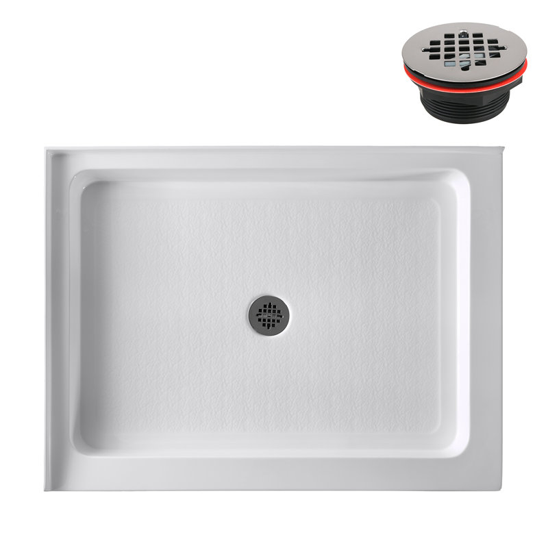 Base de douche 48 po x 36 po en acrylique blanc brillant avec bonde centrale, bonde incluse, Blanc lustré