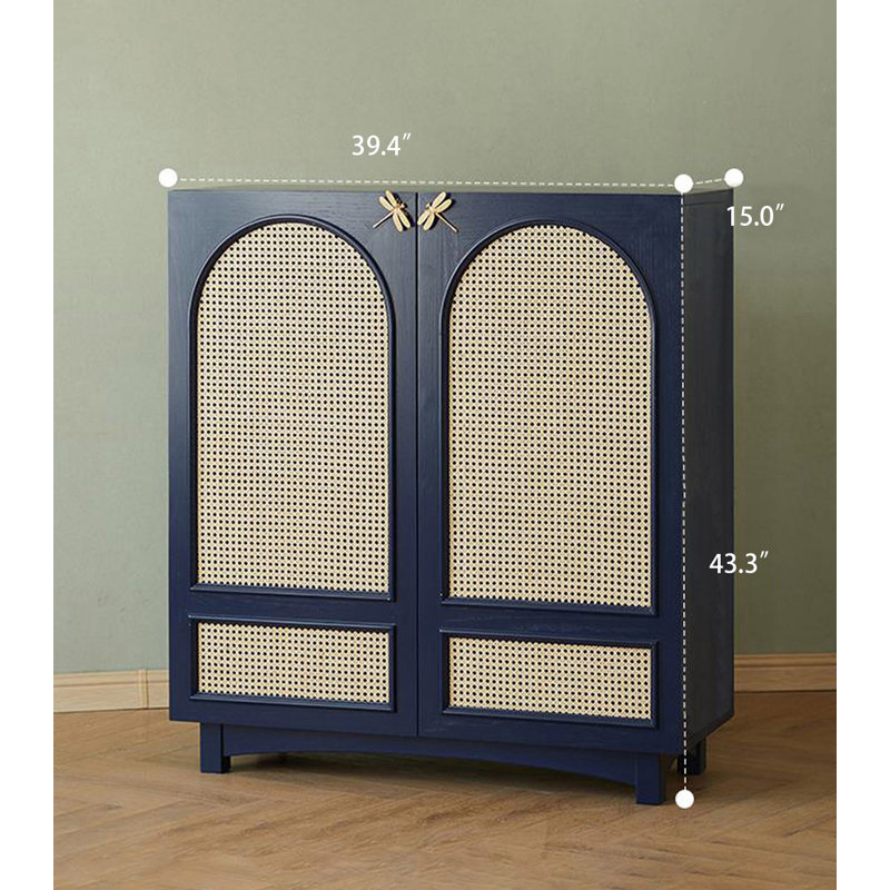 Armoire à chaussures en rotin réglable en bois massif, Blue