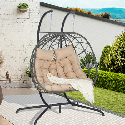 Outdoor Egg Swing Chair: Rust- Iron, Handmade , Breathable Cushion, 600lb Load Capacity, Garden Enjoyment Chair For Balcony & Patio: Resistance, Handcrafted Soft Cotton Filled Relaxation