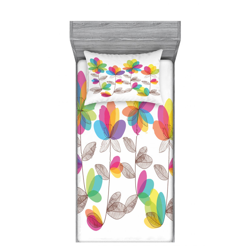 Microfiber Floral Sheet Set, Twin XL Sheet Set with Fitted Sheet