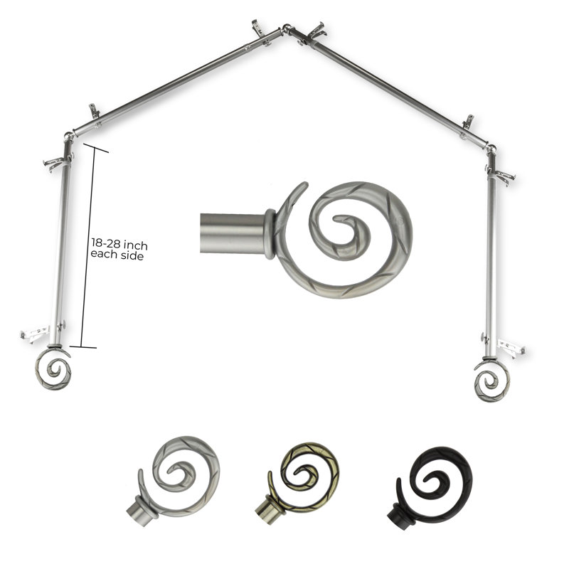 Tringle à rideaux simple pour baie vitrée réglable de 28 à 48 po Heasley, Nickel satiné, 18 po à 28 po (chaque côté)
