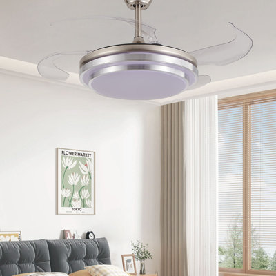 Ventilateur de plafond intelligent avec lumière et moteur CC réversible à 6 vitesses avec lumière DEL à 3 couleurs pour le salon de la chambre à coucher