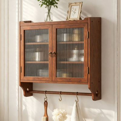 Vintage Double Door Wall Cabinet with Three-Tier Storage and Towel Rack