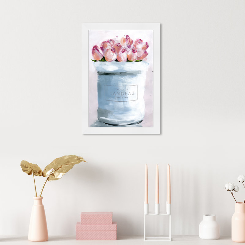 Bouquet de roses pastel peintes - Peinture sur cadre pour salle de bain, H 17 po x l 12 po, Cadre blanc