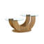 Table basse créative en U à deux niveaux en verre avec base en panneau de fibres à densité moyenne à grain de bois: une table d'appoint de salon moderne et minimaliste à hauteur réglable.-2102046863