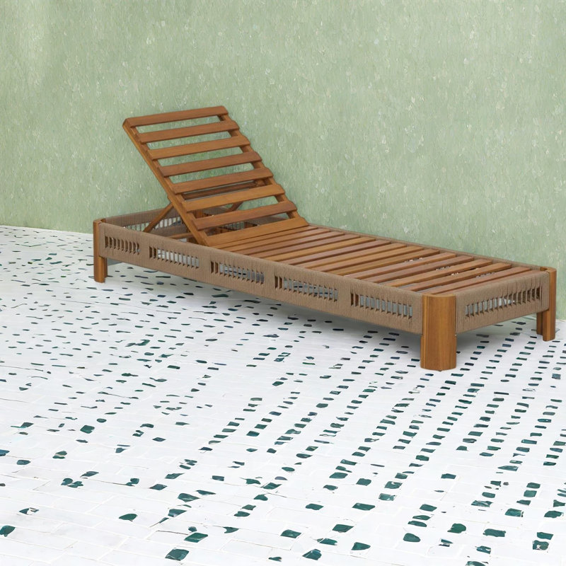 Adjustable Acacia Wood Patio Chaise Lounges With Rope Accents For Backyard