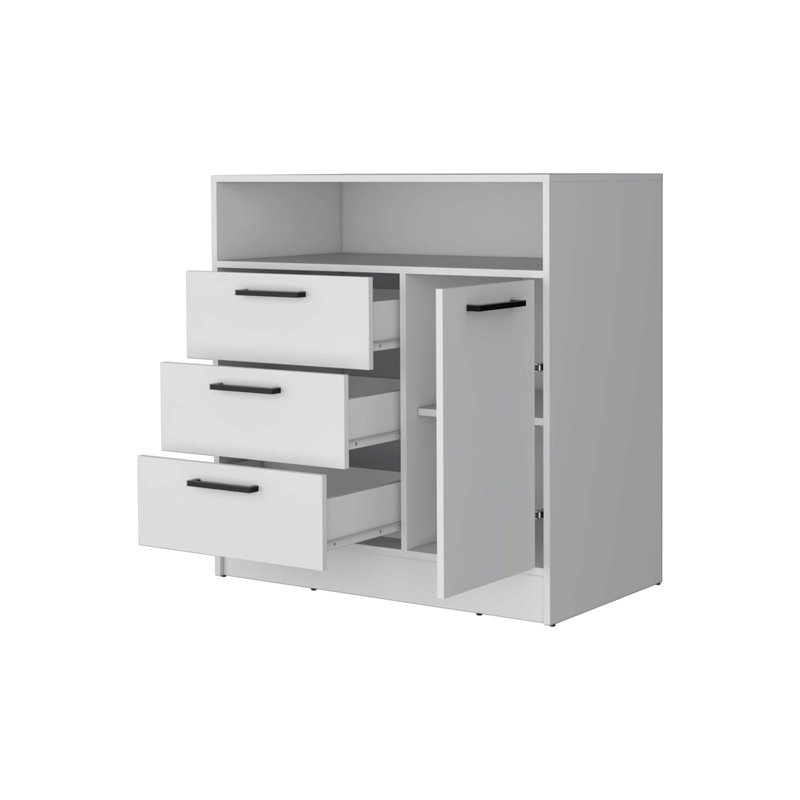 Commode 3 tiroirs avec armoire à porte Cresco, Blanc
