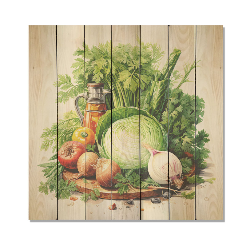 Kitchen Fennel Herbs Fantasy IV - Herbes florales sur bois, H 30 po x l 30 po