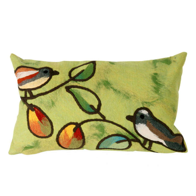  Song Birds Outdoor Rectangular Pillow Cover & Insert, Green