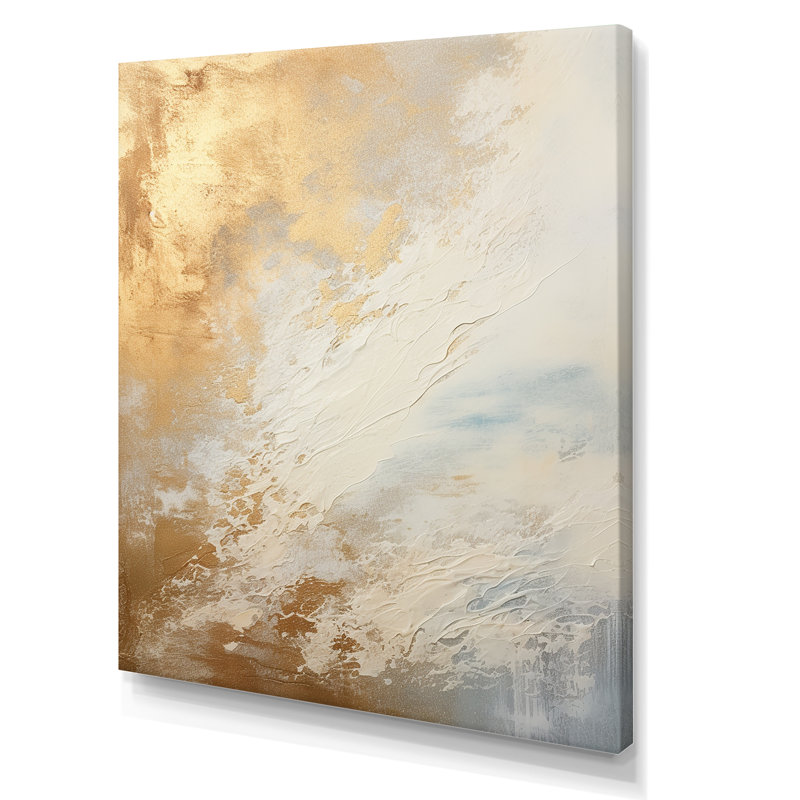 Tempête océanique beige et or bleu sur toile, Toile tendue, H 32 po x l 16 po x P 1 po