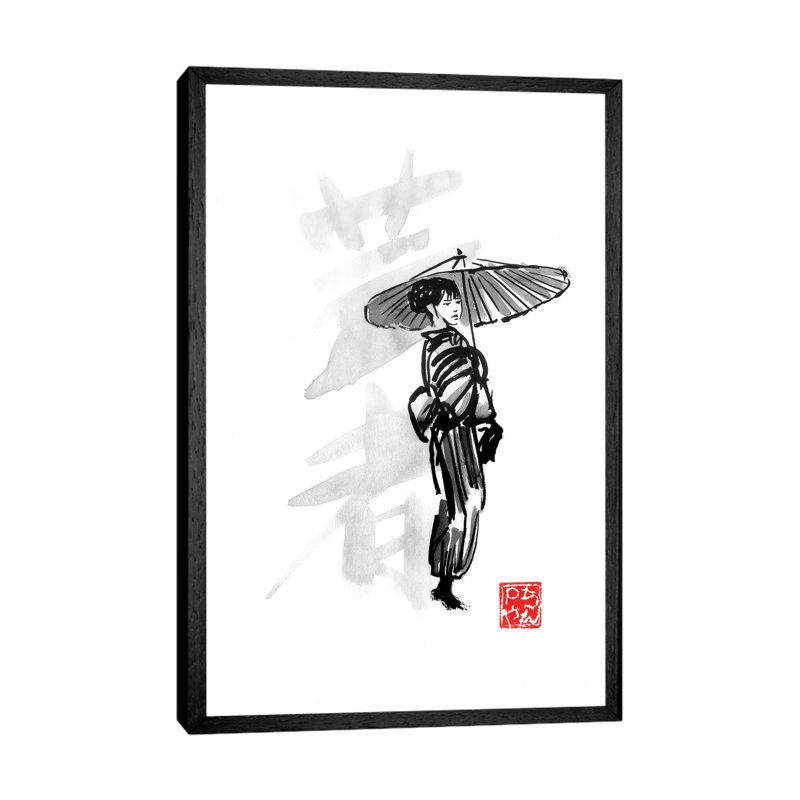 Geisha by Péchane - Painting on Canvas, 101.6 cm H x 66.04 cm W, Black Framed
