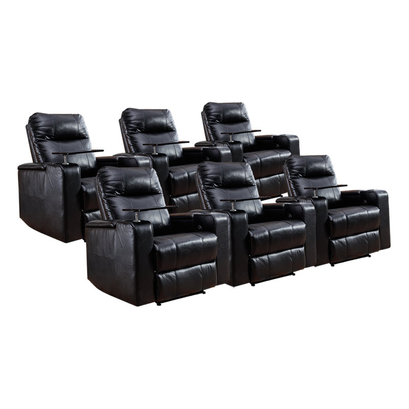 33.1" Wide Modern and Breathable Faux Leather Power Reclining Home Theater Individual Seat with Cup Holder(Set of 6), Black