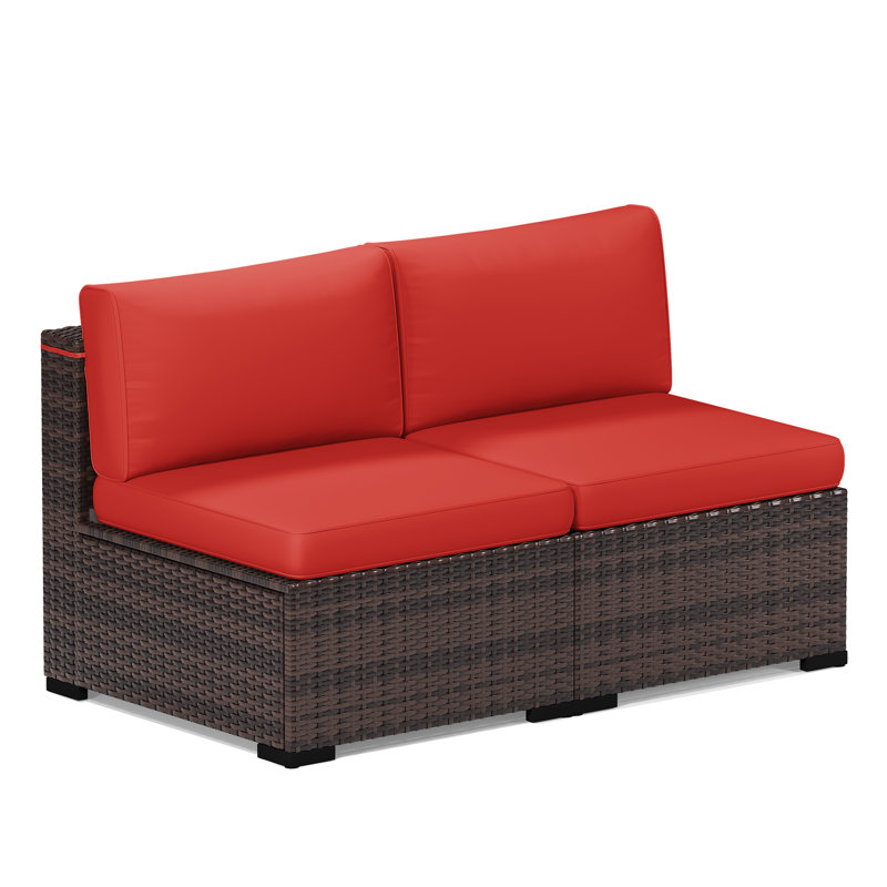 2-Person Armless Outdoor Seating Group With Cushions, Bright Red