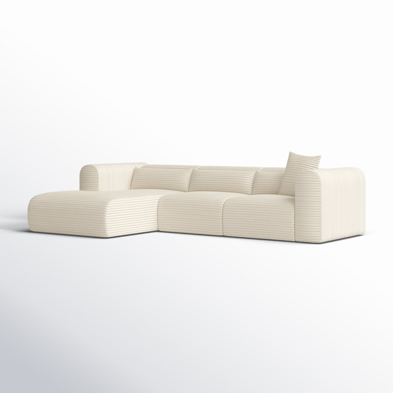Tov Furniture Tarra Fluffy Oversized Cream Corduroy Modular LAF Sectional, Left Hand Facing