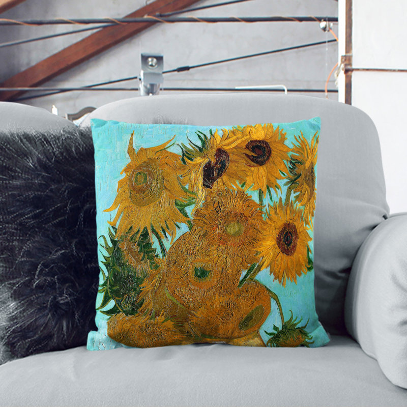 Twelve Sunflowers Square Throw Cushion, 40cm H x 40cm W x 15cm D, White