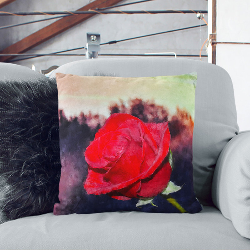 Rose Flower Vol.9 Scatter Cushion Pillow, 40cm H x 40cm W x 15cm D, Black
