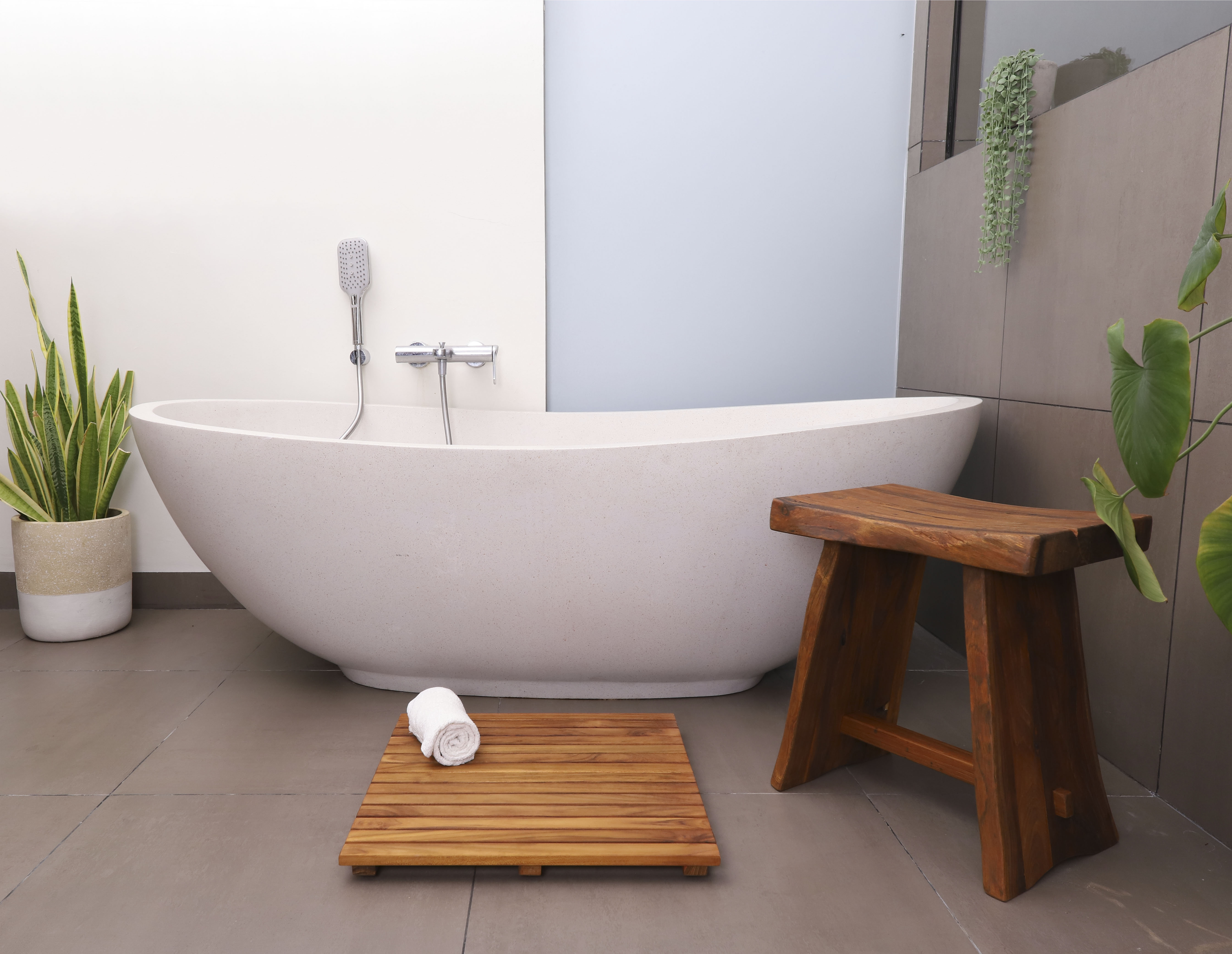 Breakwater Bay Yessenia Rectangle Teak & Wood Striped Shower mat ...