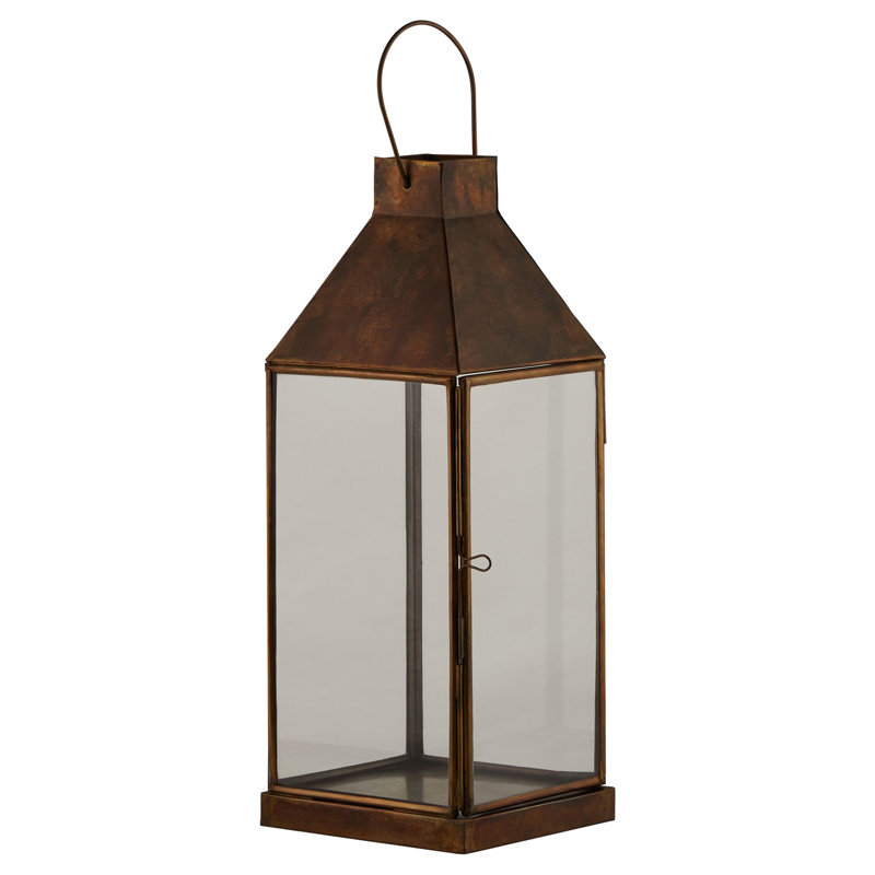 Glass Tabletop Lantern, Brass, 41cm H x 15cm W x 15cm D