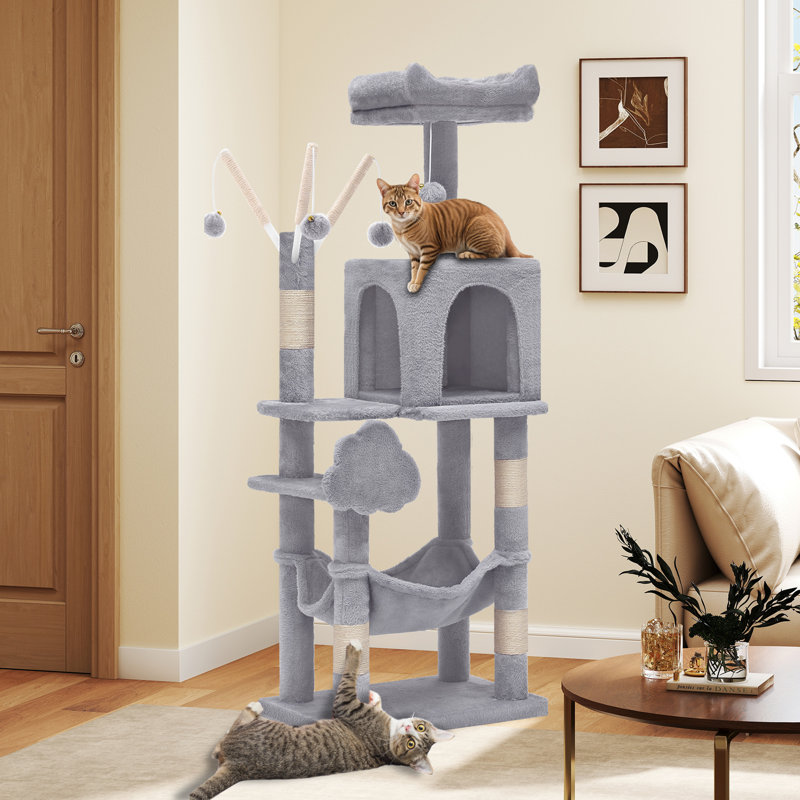44-Inch Multi-Level Cat Tree, Indoor Cat Tower, Light Gray