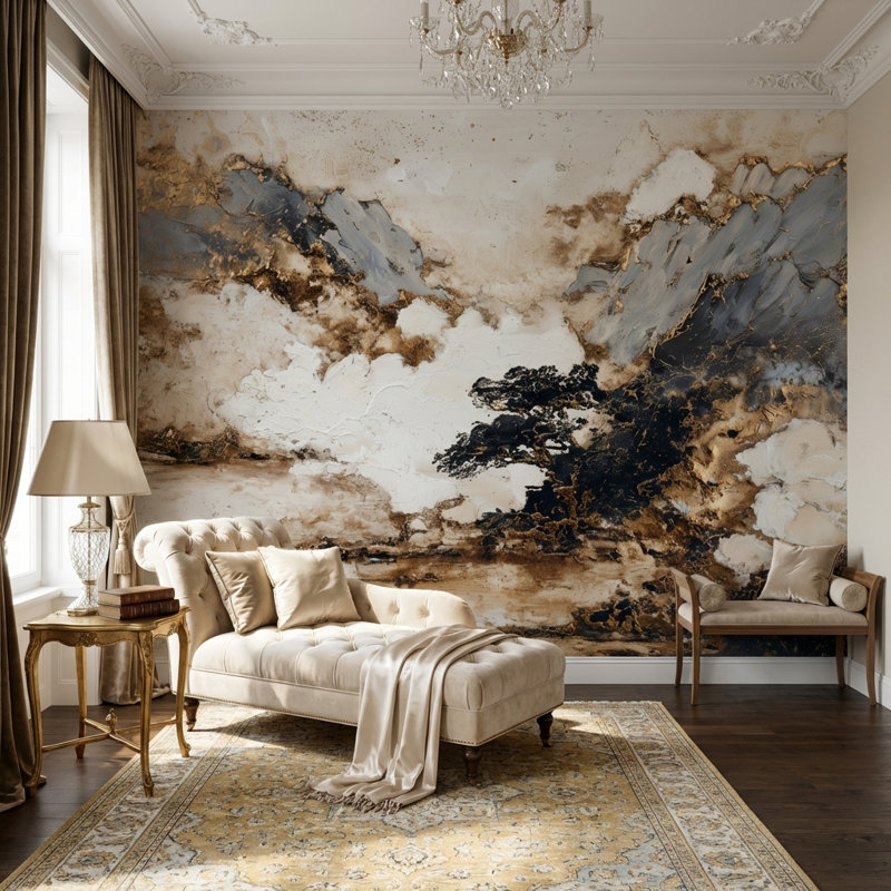 Papier peint abstrait paysage nuages montagnes, 160"x108", Non tissé
