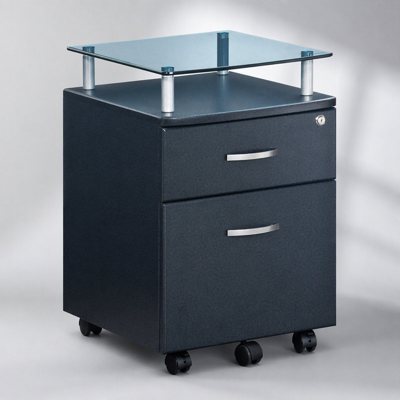 Rolling File Cabinet with Glass Top, Secure Storage and Easy Mobility for Modern Offices