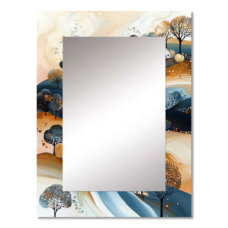 Beige And Blue Minimalism Explosion Landscape I - Landscapes Decorative Wall Mirror, Blue Large Mirror, Printed Metal Art