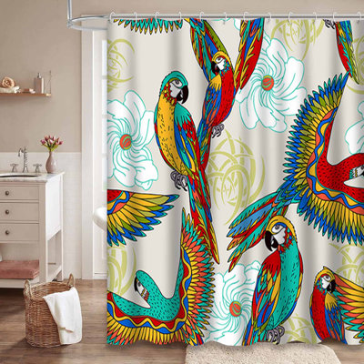 Vintage Tropical Parrot Paradise Waterproof Shower Curtain