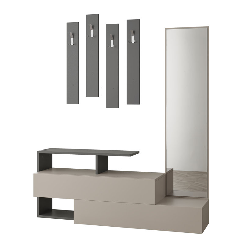 Campden Hall Tree 137cm Wide with Bench and Shoe Storage, Light Mocca/Antracite
