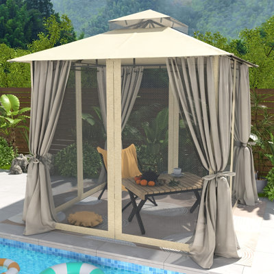 96x96 inch Gazebo, Double Roof Patio Canopy Tent, Heavy-Duty All-Weather Metal Frame, With Mosquito Net & Privacy Curtains