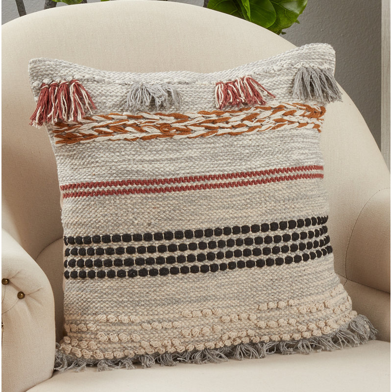 Neith Collection Fringed Cotton Pillow Cover