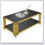 Table basse rectangulaire de 48 pouces de largeur avec plateau en verre trempé et conception à double couche en acier inoxydable doré