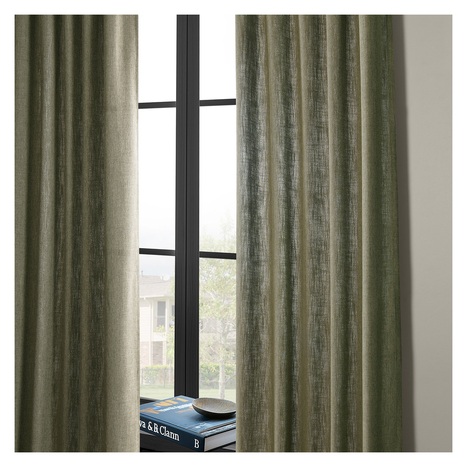 Farmbry Simply Faux Linen Curtains Pair - 2 Panels - Light Filtering Window Curtains, 50" W x 84" L, Green
