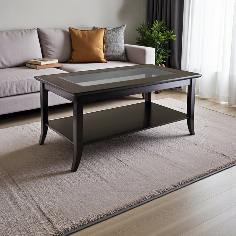 Table basse Mashpee avec plateau en verre au fini espresso foncé, H 17,87 po x l 39,08 po x P 22,08 po