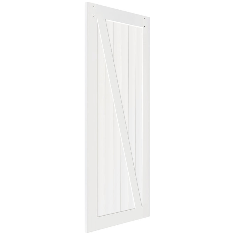 Paneled Wood Primed Z-Rail Barn Door Without Installation Hardware Kit