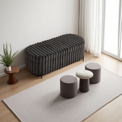49,5 po de large banc de rangement en fausse fourrure avec dessus en métal noir