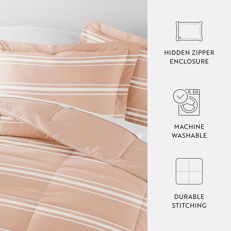 Rose Stripe Reversible Down Alternative Comforter Set, Full/Queen