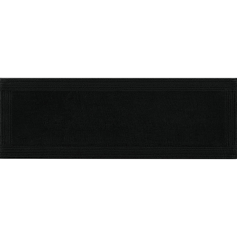 1 Pcs 24X72" 3000 Gsm Reversible Cotton Black Bath Rug - Walk On Clouds, Medium Pile, Non Slip Suggested 100% Heavyweight, Easy Care,