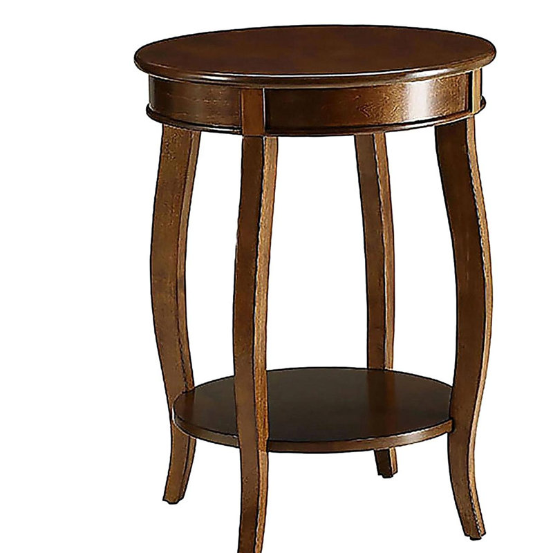 Walnut Round Side Table with Bottom Shelf